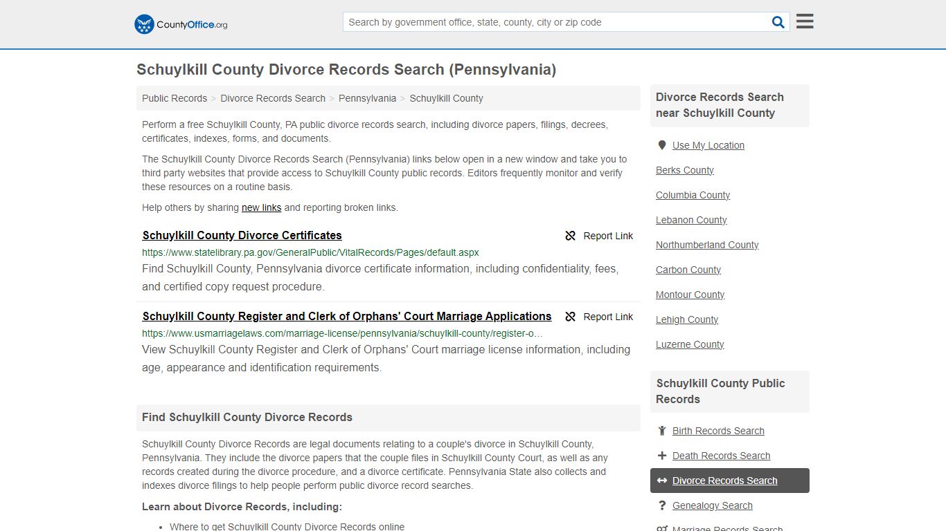 Schuylkill County Divorce Records Search (Pennsylvania) - County Office